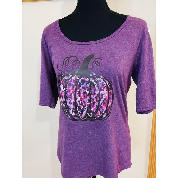 Anvil NWT Purple Cheetah Print Pumpkin Custom Graphic Short Sleeve Size Medium - Picture 5 of 9
